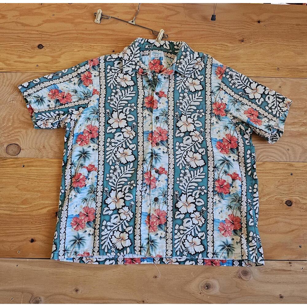 Kole Kole Hawaiian Barkcloth Floral Green Shirt Sz 2XL? 1970s - Picture 1 of 8